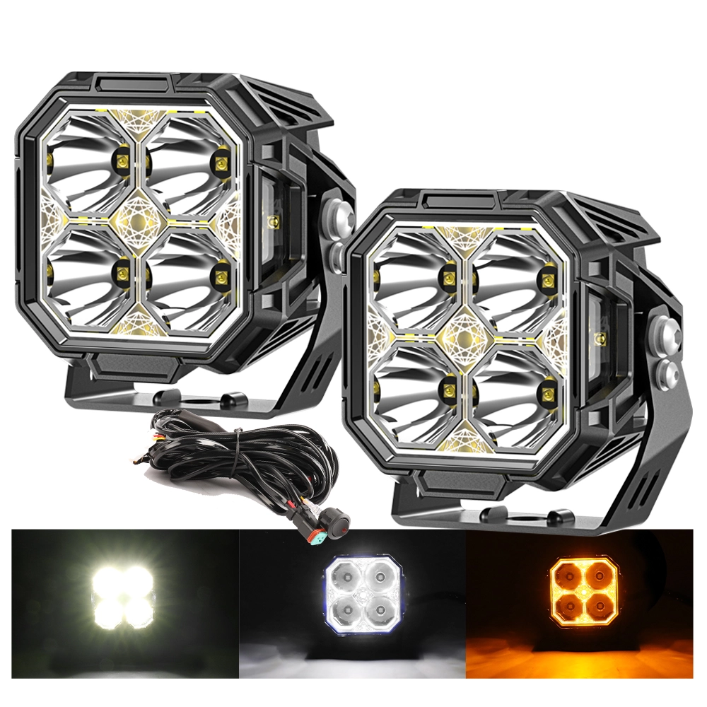 60W Cube LED Pod Side Shooter Amber Backlight for jeep